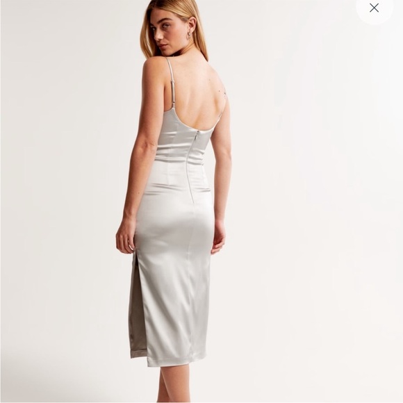 Abercrombie & Fitch Satin Stretch Column Midi Slip Dress Grey M - Picture 4 of 11